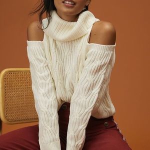 Anthropologie Open-Shoulder Turtleneck Sweater in Red